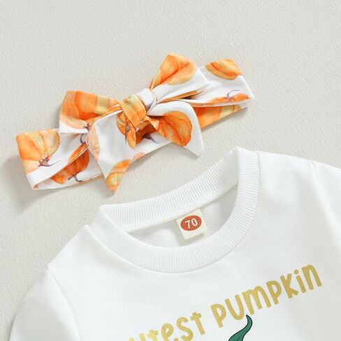 Baby Girl Winter Clothes Pumpkin Crewneck Sweatshirts Flower Sweatpants Headband Toddler Fall Halloween Outfits in Kuwait