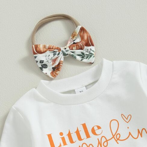 PUHHAPIEY Baby Girl Little Pumpkin Sweatshirt Floral Pants Set | Baby Girl Halloween Clothes Toddler Fall Halloween Outfits Thanksgiving Pullover With Pumpkin Floral Joggers Matching Bow in Saudi Arabia