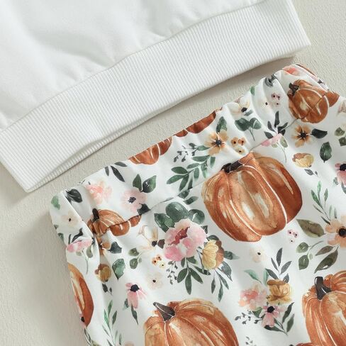 PUHHAPIEY Baby Girl Little Pumpkin Sweatshirt Floral Pants Set | Baby Girl Halloween Clothes Toddler Fall Halloween Outfits Thanksgiving Pullover With Pumpkin Floral Joggers Matching Bow in Saudi Arabia