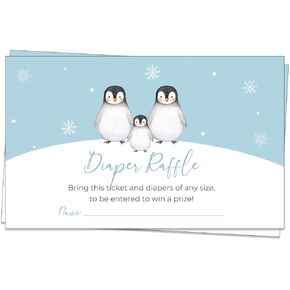 The Invite Lady Penguin Diaper Raffle Tickets Gender Reveal Neutral Winter Baby Shower Insert Cards (50 count)