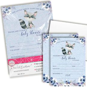 Little Rascal Cute Raccoon-Themed Baby Boy Sprinkle Shower Invitations, 20 5x7 Fill In Cards with Twenty White Envelopes by AmandaCreation