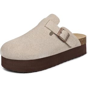 Women's Platform Clogs Adjustable Buckle Cork Footbed Slip on Suede Clog Slippers - Comfort Platform Clogs Leather Mules Cork Footbed Potato Shoes 6-11 Size
