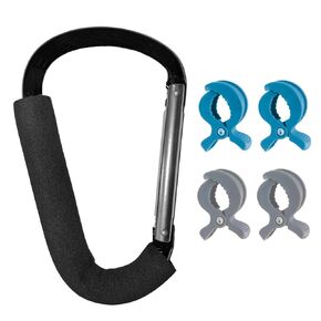 Stroller Hooks,6.5" Hook and 4 Trolley Clips for Hanging Bags and Shopping,Diaper Bags,Stroller Accessories for Mommy,Large Carabiner
