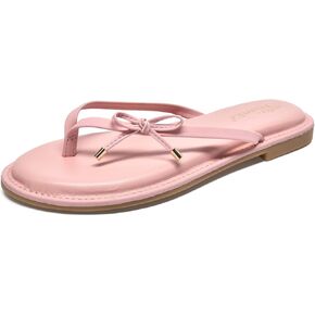 NianEr Womens Microfiber Leather Comfort Foam Bow Dress Thong Sandals Summer Fashion Flat Slip On Slides Flip Flops