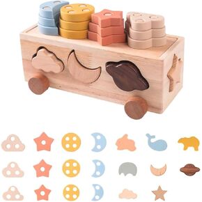 Wooden Toy Activity Center, Sensory Shape Sorter, Puzzles, Colorful Blocks, Educational Playset for Toddlers 1+