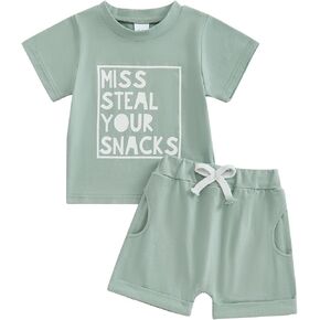 Adobabirl Toddler Baby Girl Clothes Letter Print Short Sleeve Tshirt and Shorts Set Cute Summer Outfits For Girls 2t 3t