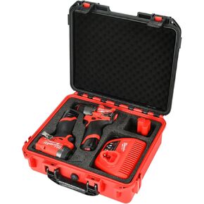 Case for Milwaukee M12 Impact Driver & Drill Set - Tool Box for Milwaukee Fuel Tools Combo Kit, Tool Bag for Drill/Impact Driver/Battery & Charger (Case Only) (Black & Red)