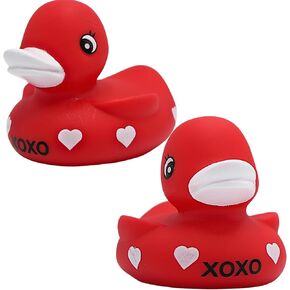 4E's Novelty 3" Valentines Rubber Duck 2 Pack - Large Red XOXO Sweetheart Rubber Ducky for Valentines Day Decoration, Idea, Duck for Jeep Ducking, or Bath Toy