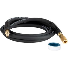 Hybrid Lead-in Air Hose 3/8 In. x 10 ft, Flexible, Air Compressor Hose With 1/4" Brass Industrial Coupler, Strain Reliefs, Non-Kinking, Black