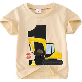BOUTIKOME 1st 2nd 3rd 4th Birthday Boy Shirts Toddler Baby Construction Excavator T-Shirts Birthday Outfits Party Tees Tops