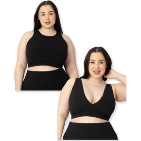 Kindred Bravely Sublime Longline & Sublime Plunge Nursing Bras | 2 Nursing Crop Tops Bundle (Black, Small-Busty)