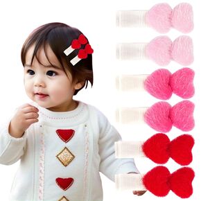 Baby Hair Clips 6 pcs Baby Girls Fully Lined Baby Bows Hair Pins Lovely Heart Hair Bows Alligator Clips for Baby Girls Infants Toddlers (Two heart)