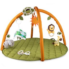 SnapPea Baby Activity Mat. Jungle Baby Play Gym Mat, Tummy Time Mat with 8 Baby Toys and Handle. Non Slip, Soft 37in Baby Play Mat. Portable Baby Gym, Infant Floor Playmat for Playroom, Nursery