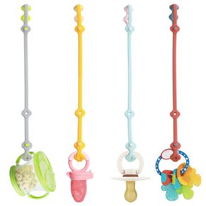 Toy Safety Straps 4PK Stretchable Silicone Pacifier Clips Baby Toddler Teether Bottle Harness Straps for Strollers,High Chair,Shopping Cart,Cribs,Exersaucer