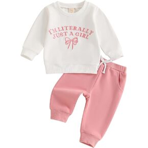 Toddler Baby Girl Outfits Letter Embroidery Long Sleeve Sweatshirt and Sweatpants Set Infant Girl Fall Winter Clothes