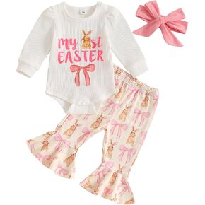 My First Easter Baby Girl Outfit Easter Bunny Shirt Onesie Romper Bell Bottoms Pants Newborn Easter Clothes