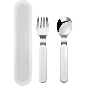 VANRA 2-Piece Children Fork And Spoon Set 18/10 Stainless Steel Child Flatware Set Kids Utensils Set with Case for Lunch Box