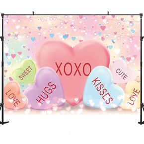 7x5ft Valentine's Day Backdrop Sweethearts Candy Conversation Hearts Photography Background for Baby Shower Kids Family Valentine's Day Party Photo Studio Props