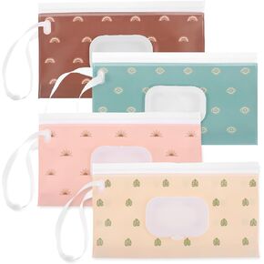 Sibba 4 Pcs Wipe Dispenser Portable Refillable Wipe Container Wipe Holder Waterproof Baby Wipe Case Baby Wipes Container Reusable Wet Wipes Pouch Keeps Wipes Fresh for Travel Outdoor Outing Camping in Kuwait