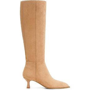 DOEYG Women Suede Knee High Boots Wide Calf Kitten Heel Boots Pointed Toe Stiletto High Heel Tall Boots Fashion Fall Long Boots with Side Zipper