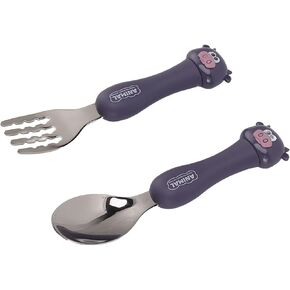 Cartoon Stainless Steel Feeding Training Spoons Forks Animal Tableware (Cow)