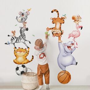 Tanlaby Jungle Animals Wall Stickers Woodland Animal Safari Wall Decals Cartoon Hippo Tiger Zebra Acrobatics Show Art Decor for Baby Nursery Kids Toddler Bedroom Playroom
