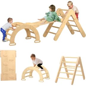 Pikler Triangle Set - Montessori Wooden Climbing Gym for Toddlers 1-3 - Indoor Jungle Gym for Kids - 3-Piece Pickler Climbing Set