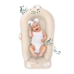 Homedics 3-in-1 Calming Baby Cushion, Soothing Comfort for Newborns & Infants, Snuggling Sensation, Sound and Vibration, Designed for Safety, Cordless, Rechargeable & Machine-Washable, Coral