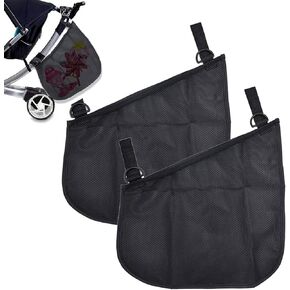 Side Sling Stroller Storage Accessory - 2 Pack Bike/Stroller Storage Bag, Hook & Loop Easy Attach - Mesh Design, Non-Slip Straps, mom Cozy Stroller Organizer, Stroller Accessories, Black