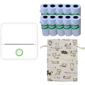 Mini Portable Printer,Inkless Sticker Printer with 5 Rolls Paper,Mini Thermal Printer for Notes/Photos/Stickers/Labels,Pocket Printer for iPhone,Android Phone& Tablet,White2