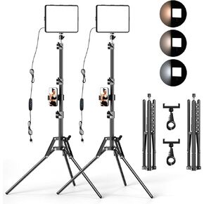 2 Packs Video Light Kit, LED Studio Light, 2700-6500K Dimmable Photography Lighting Kit with Tripod Stand&Phone Holder, 12" Rotating Streaming Light for Video Recording, Game Streaming, YouTube