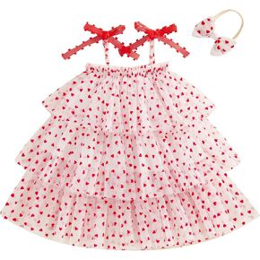 Toddler Baby Girls Valentines Day Dress Heart Print Sleeveless Layered Tulle Tutu Dresses Cake Smash Princess Outfit