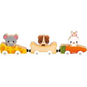 Janod Pets Wooden Animal Car Train Push and Go Playset - Ages 18 Months - 3 Years - J03315