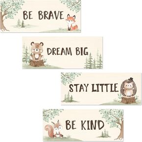 4Pcs Woodland Animal Wooden Wall Art Decor Bear Fox Nursery Wood Wall Hangings Kids Bedroom Baby Nursery Wall Decor (W: 11.8inches/30cm)