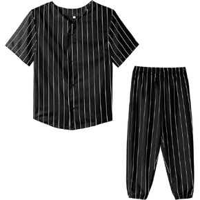 Yuji Itadori Toddler Boys Baseball Pants Set Striped Sport Shorts Set Kids Button Down Shirts Elastic Waist Pants