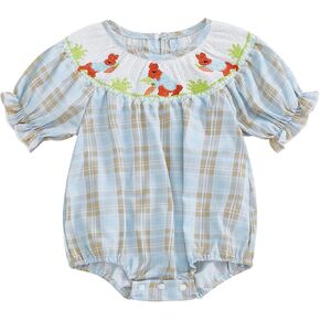Baby Girl Easter Outfit Infant Bunny Smocked Bubble Romper Newborn Floral Print Bodysuit Toddler Summer Clothes