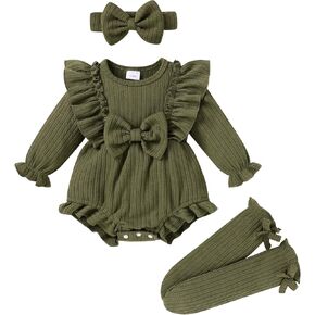 YOUNGER TREE Newborn Baby Girl Clothes Sweater Long Sleeve Ruffle Bow Romper Bodysuit Spring Fall Winter Outfits in Saudi Arabia