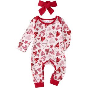 Baby Girls Valentines Day Outfits XOXO Bodysuit Heart Romper Infant Onesie Headband Jumpsuit Set 3-18 Months