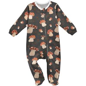 Autumn Mushrooms Pattern Baby One-Piece Footies Long Sleeve Rompers Pajamas Zip Front Pjs for Boys Girls kids 3M