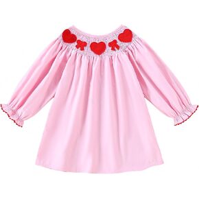 Toddler Baby Girl Valentines Day Outfit Love Heart Smocked Dress Vintage Princess Dresses Fall Winter Clothes