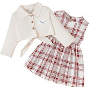 Kucnuzki Baby Girl Clothes Toddler Little Girl Plaid Dress and Cardigan Sets Winter Long Sleeve Outfits Clothing Sets