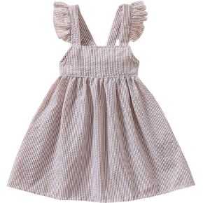 Karuedoo Toddler Baby Girl Seersucker Dress Ruffle Sleeveless Backless Casual Party Princess Dresses Kids Summer Sundress
