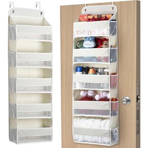 Over The Door Organizer Storage 5-Shelf Hanging Closet Organizer, Door Organizer Hanging Bathroom, Breathable 5 Large Capacity+10 Side Pockets, Xmas Gift for Her, Kitchen Home Living Room Door, Grey