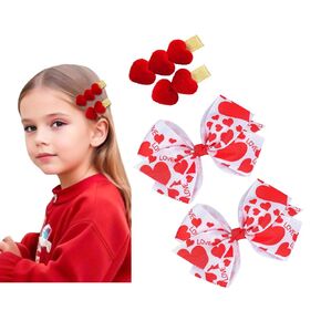 Valentine's Day Red Hair Clips Bowknot rose Heart-shaped Hair Pins Hair Barrettes Accessories for Infant Toddler Baby Girls.(QRJ9) (Red)