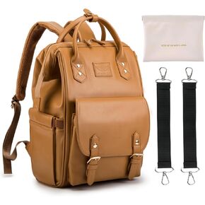 Leather Diaper Bag Backpack, 25L Baby Bag for Mom with 15 Compartments, Waterproof Baby Diaper Bag with Detachable 45°C Thermal Pocket, Diaper Bag Organizing Pouches, for Travel and Business