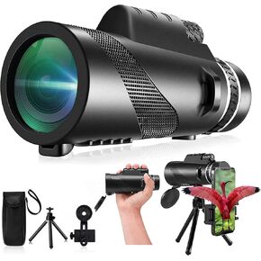 Meonddizio 80X100 Monocular Telescope High Power with Smartphone Holder & Tripod, High Definition Larger Vision Monocular for Adults for Bird Watching Hiking Camping, Black-u