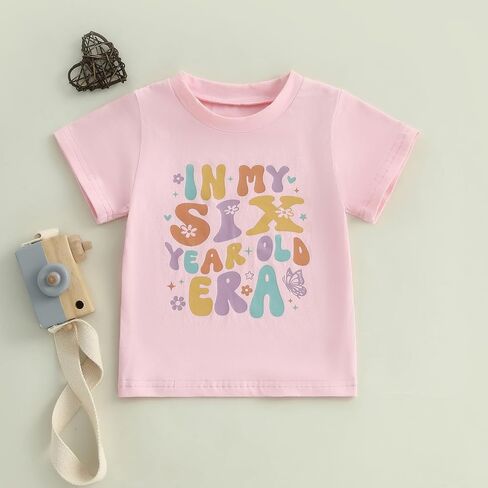 Toddler Girls Birthday Outfit in My One Two Three Four Five Six Year Old Era Shirt Short Sleeve Tops Summer Clothes in Kuwait