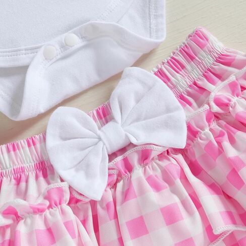 Newborn Baby Girl Easter Outfits Cute Short Sleeve Bunny Romper Ruffle Plaid Skirt Dress Infant Easter Clothes in Kuwait
