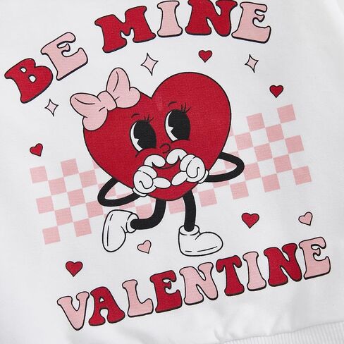 Thorn Tree Toddler Girl Valentines Day Clothes Set Bow Heart Printed Sweatshirt Solid Long Pants Winter Spring Outfits in Saudi Arabia