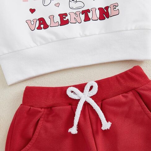 Thorn Tree Toddler Girl Valentines Day Clothes Set Bow Heart Printed Sweatshirt Solid Long Pants Winter Spring Outfits in Saudi Arabia